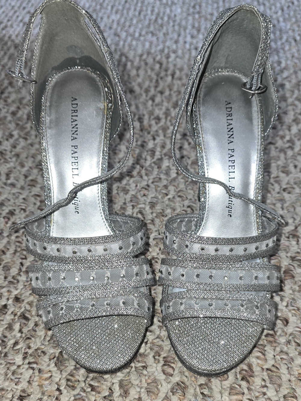 Adrianna Papell Silver Glitter Strappy Heels